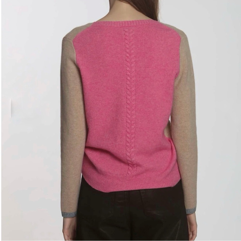 Label + Thread Wool Cashmere V-neck Colorblock Sweater Tan Pink Size‎ Small - Picture 4 of 13